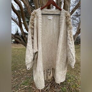 Anthropologie Beige Chunky Knit Oversized Cardigan Cottagecore Boho Hippie Cozy